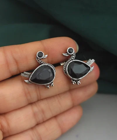 Glamaya Elegant Black Oxidised Silver Bird Stud Earrings 2 GLAM-ER-OX-5F6-731827-10-9