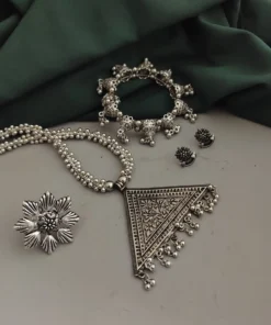 Glamaya Elegant Oxidized Jewelry Combo Set: Necklace, Earrings, Rings & Bracelet 1 GLAM-CN-OX-20-835635-30-10