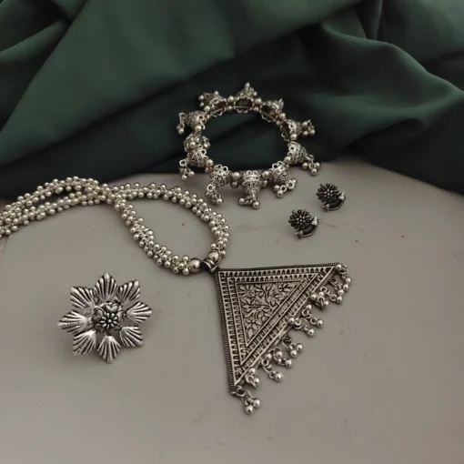 Glamaya Elegant Oxidized Jewelry Combo Set: Necklace, Earrings, Rings & Bracelet 1 GLAM-CN-OX-20-835635-30-10