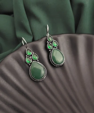 Glamaya Green Semi-precious Stone Hook Earrings: Trendy Women's Accessory 1 GLAM-ER-ST-15F7-659394-25-7