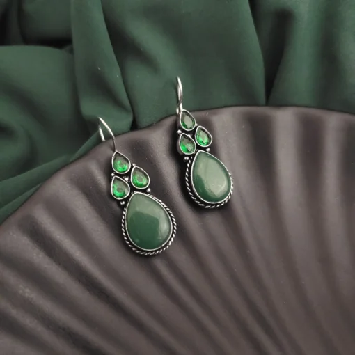 Glamaya Green Semi-precious Stone Hook Earrings: Trendy Women's Accessory 1 GLAM-ER-ST-15F7-659394-25-7