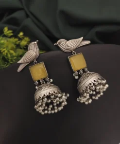 Glamaya Exquisite Silver Stone Jhumka Earrings 1 GLAM-ER-ST-73F3-255745-100-3