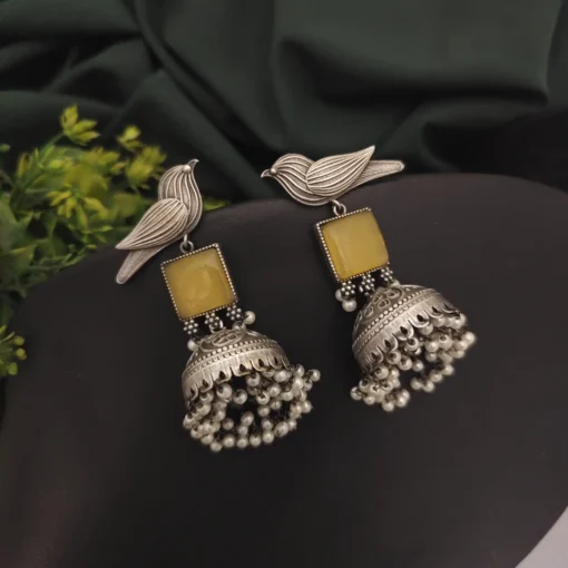 Glamaya Exquisite Silver Stone Jhumka Earrings 1 GLAM-ER-ST-73F3-255745-100-3