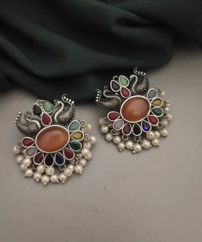 Glamaya Glamorous Silver Peacock Stud Earrings - Semi Precious Stone Beauty 1 GLAM-ER-ST-30-825664-49-5