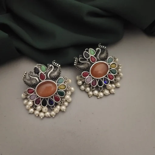 Glamaya Glamorous Silver Peacock Stud Earrings - Semi Precious Stone Beauty 1 GLAM-ER-ST-30-825664-49-5