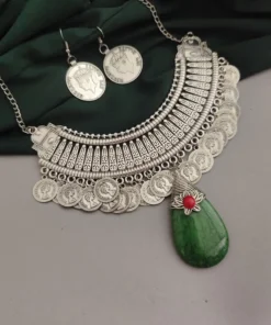 Glamaya Traditional Oxidised Coin Hasli Necklace & Earring Set 1 GLAM-CN-OX-22-343203-35-5