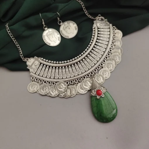 Glamaya Traditional Oxidised Coin Hasli Necklace & Earring Set 1 GLAM-CN-OX-22-343203-35-5