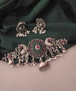 Glamaya Chic Oxidised Choker Earring Set: Trendy Style! 1 GLAM-CN-BP-21F4-939667-35-7