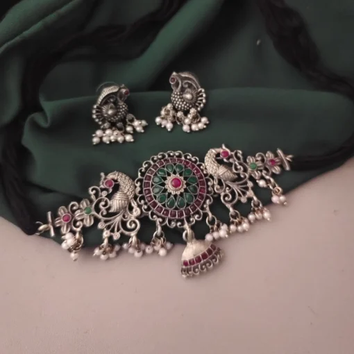 Glamaya Chic Oxidised Choker Earring Set: Trendy Style! 1 GLAM-CN-BP-21F4-939667-35-7