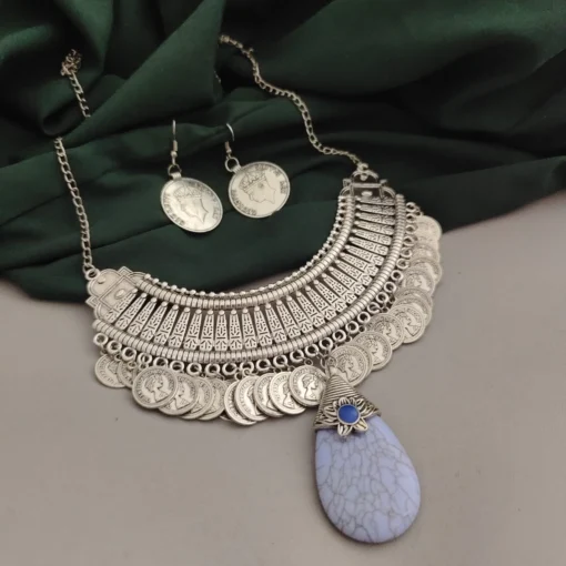 Glamaya Exquisite Oxidised Coin Jewelry Set - Traditional & Ethnic Combo 1 GLAM-CN-OX-15F7-103406-25-7