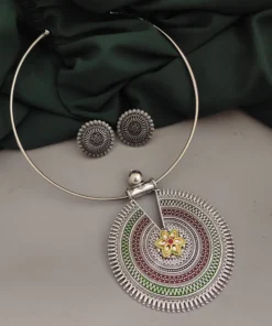 Glamaya Stylish Oxidised Hasli Necklace Earring Set - Trendy Combo For Women 1 GLAM-CN-OX-43F3-828902-66-3