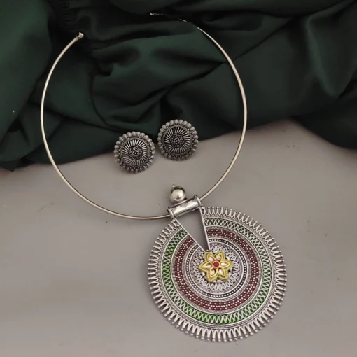 Glamaya Stylish Oxidised Hasli Necklace Earring Set - Trendy Combo For Women 1 GLAM-CN-OX-43F3-828902-66-3