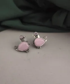 Glamaya Pink Bird Stud Earring: Oxidised Silver Lookalike 1 GLAM-ER-OX-25-583130-45-2