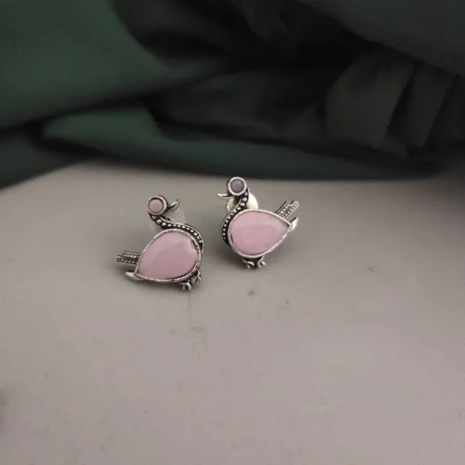 Glamaya Pink Bird Stud Earring: Oxidised Silver Lookalike 1 GLAM-ER-OX-25-583130-45-2
