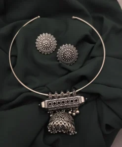 Glamaya Black Oxidised Stone Jhumka Hasli Set - Indian Elegance 1 GLAM-CN-ST-28-400862-42-5