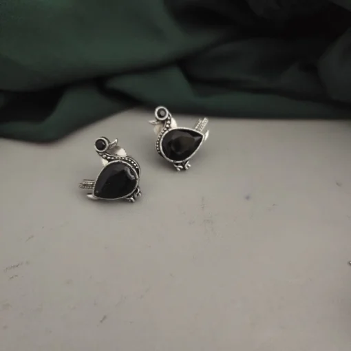 Glamaya Elegant Black Oxidised Silver Bird Stud Earrings 1 GLAM-ER-OX-5F6-731827-10-9