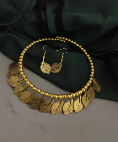 Glamaya Golden Leaf Oxidised Choker Earring Set: Trendy Women's Jewelry 1 GLAM-CN-OX-7F8-016425-15-9