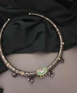 Glamaya Mint Green Oxidised Hasli Necklace - Trendy & Affordable Women's Jewelry 1 GLAM-NE-OX-47F5-865563-75-4