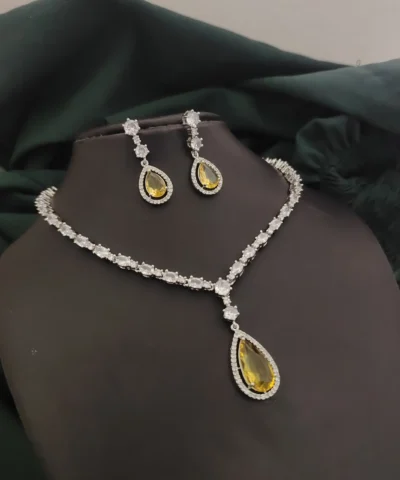 Glamaya Stunning Bollywood Inspired Yellow Necklace Earring Set 1 GLAM-CN-CZ-175-240168-275-2