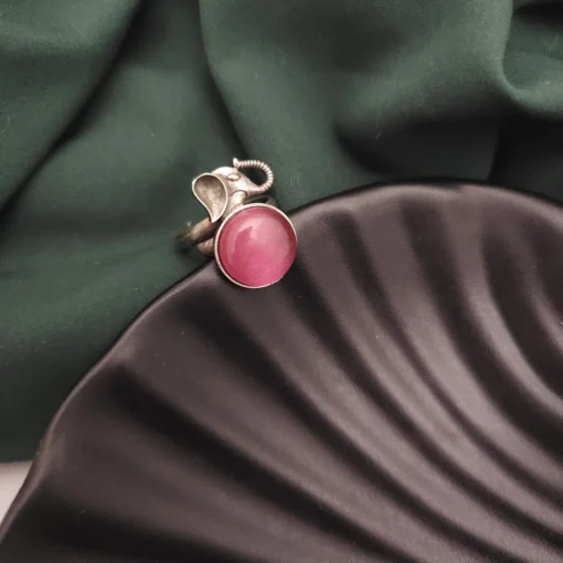 Glamaya Pink Elephant Silver Lookalike Adjustable Ring - Stylish Women's Jewelry 1 GLAM-RI-OX-40-195952-71-2