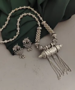Glamaya Stylish Oxidised Long Tabeez Necklace Earring Set 2 GLAM-CN-OX-30-078232-49-5