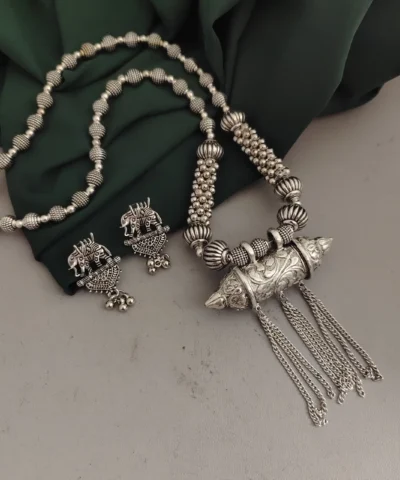 Glamaya Stylish Oxidised Long Tabeez Necklace Earring Set 2 GLAM-CN-OX-30-078232-49-5
