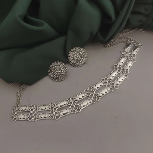 Glamaya Trendy Oxidised Choker Necklace Earring Set For Women 1 GLAM-CN-OX-25-099490-41-4
