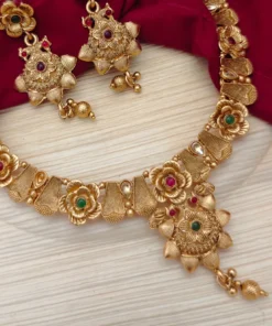 Glamaya Glamorous Copper Gold Matte Necklace Earrings Set 1 GLAM-CN-CO-70-754478-110-5
