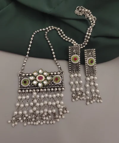 Glamaya Ethnic Fusion Oxidised Necklace Earring Set 2 GLAM-CN-OX-60-815129-89-2