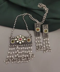 Glamaya Ethnic Fusion Oxidised Necklace Earring Set 1 GLAM-CN-OX-60-815129-89-2