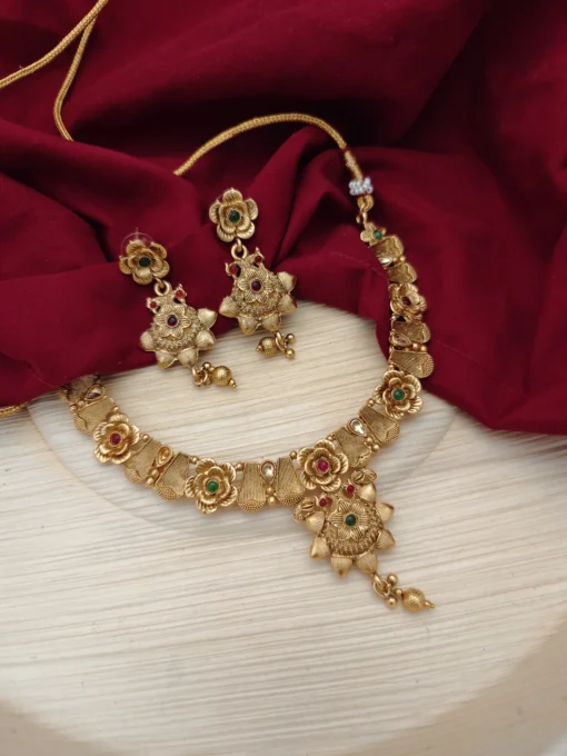 Glamaya Glamorous Copper Gold Matte Necklace Earrings Set 2 GLAM-CN-CO-70-754478-110-5