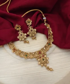 Glamaya Glamorous Copper Gold Matte Necklace Earrings Set 2 GLAM-CN-CO-70-754478-110-5
