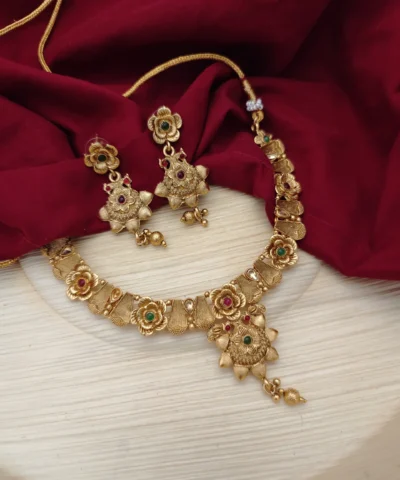 Glamaya Glamorous Copper Gold Matte Necklace Earrings Set 2 GLAM-CN-CO-70-754478-110-5