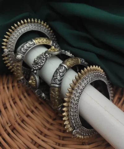 Glamaya Stylish Two Tone Bangles Set: Silver Replica Armlets Combo 2 GLAM-CB-TT-690-704379-725-2