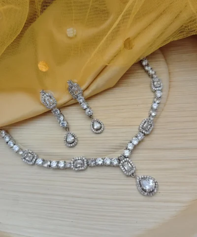 Glamaya Dazzling Cz Diamond Necklace Earrings Combo 1 GLAM-CN-CZ-55-631057-105-10