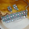 Glamaya Mint Pink Pearl Diamond Choker & Earrings Set 1 GLAM-CN-CZ-700-538970-763-4