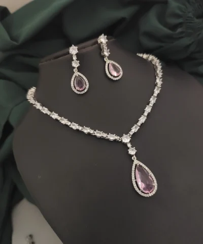 Glamaya Pink Alia Bhatt Inspired Necklace & Earrings Set 1 GLAM-CN-CZ-35-887299-55-10