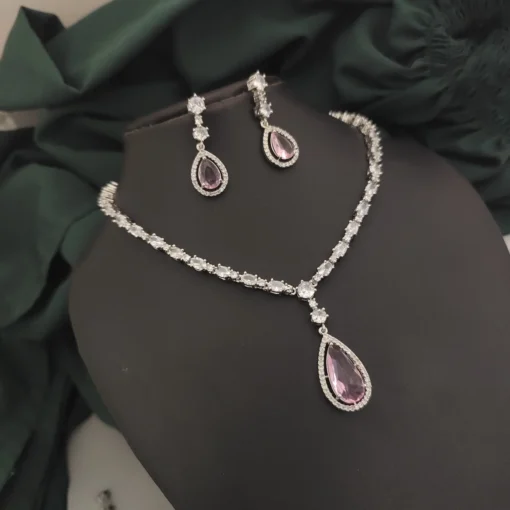 Glamaya Pink Alia Bhatt Inspired Necklace & Earrings Set 1 GLAM-CN-CZ-35-887299-55-10