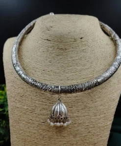 Glamaya Exquisite Oxidised Jhumki Halsi Necklace - Handcrafted Elegance 1 GLAM-NE-OX-21F7-958553-33-6