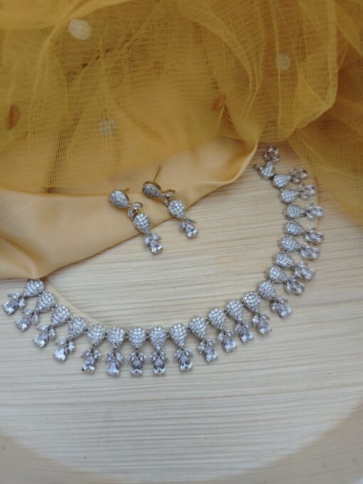 Glamaya Sparkling Diamond Choker Necklace & Earrings Set 3 GLAM-CN-CZ-140-768340-210-5