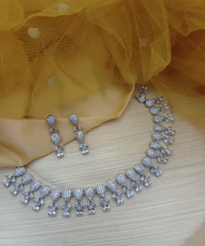 Glamaya Sparkling Diamond Choker Necklace & Earrings Set 1 GLAM-CN-CZ-140-768340-210-5