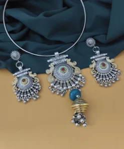 Glamaya Oxidised Two Tone Hasli Necklace Earring Set 2 GLAM-CN-TT-20-787170-30-7