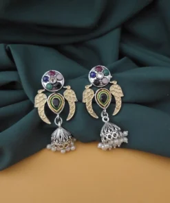Glamaya Oxidised Two Tone Peacock Jhumki Earrings 3 GLAM-ER-TT-5F6-555112-10-9