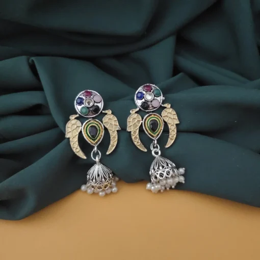 Glamaya Oxidised Two Tone Peacock Jhumki Earrings 3 GLAM-ER-TT-5F6-555112-10-9 Glamaya Oxidised Two Tone Peacock Jhumki Earrings 3 GLAM-ER-TT-5F6-555112-10-9
