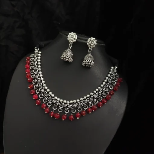 Glamaya Oxidised Beads German Silver Necklace Earring Set 9 GLAM-CN-BE-30-567755-49-5 Glamaya Oxidised Beads German Silver Necklace Earring Set 9 GLAM-CN-BE-30-567755-49-5