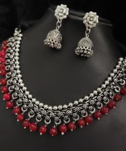 Glamaya Oxidised Beads German Silver Necklace Earring Set 1 GLAM-CN-BE-30-567755-49-5
