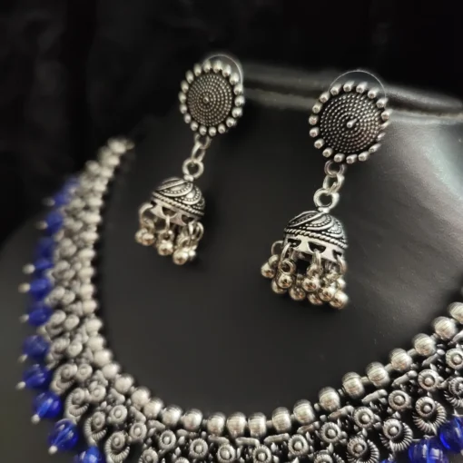 Glamaya Oxidised Beads German Silver Necklace Earring Set 5 GLAM-CN-BE-30-567755-49-5 Glamaya Oxidised Beads German Silver Necklace Earring Set 5 GLAM-CN-BE-30-567755-49-5