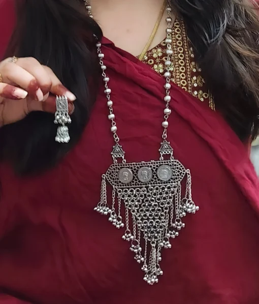 Glamaya Oxidised Long Chain Necklace Earring Set 3 GLAM-CN-OX-22-369429-35-5 Glamaya Oxidised Long Chain Necklace Earring Set 3 GLAM-CN-OX-22-369429-35-5