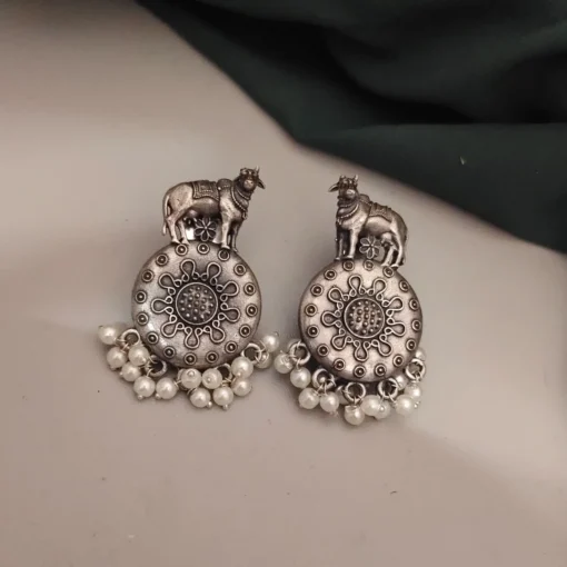 Glamaya Silver Replica Brass Temple Earrings 2 GLAM-ER-BR-15F7-060742-25-7 Glamaya Silver Replica Brass Temple Earrings 2 GLAM-ER-BR-15F7-060742-25-7