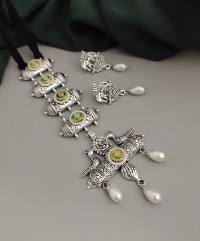 Glamaya Oxidised Glass Beads Tie Necklace Earring Set 1 GLAM-CN-BE-46F7-071443-70-3